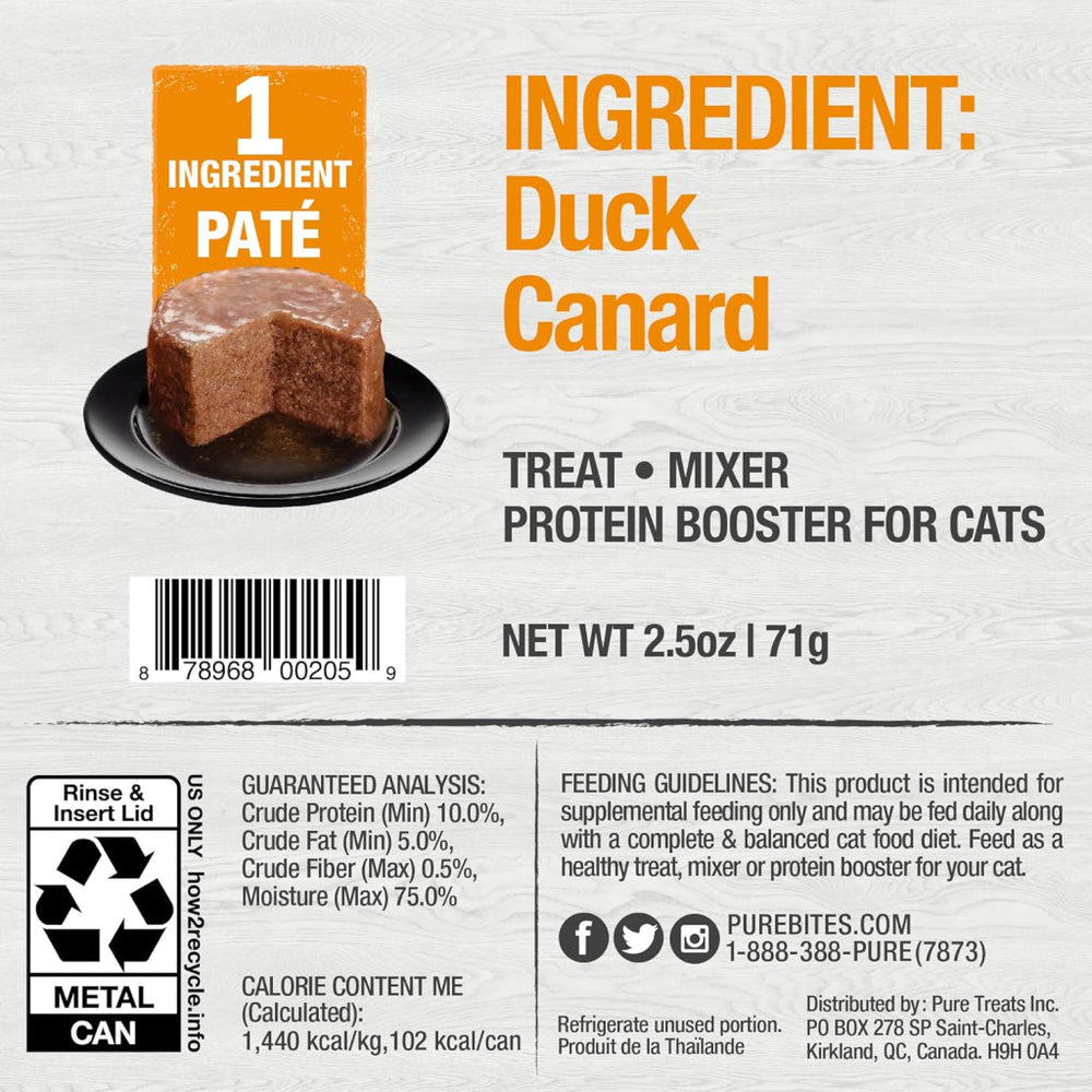 PureBites 100% Pure Duck Pate Cat  Food Topper (2.5 oz, case of 12)