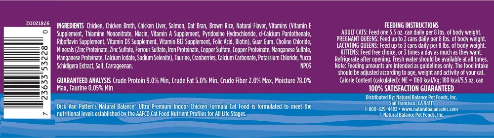 Natural Balance Original Ultra Indoor Chicken Recipe Canned Wet Cat Food