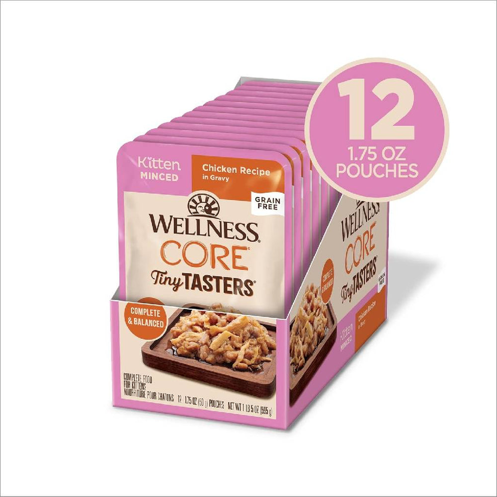 Wellness CORE Tiny Tasters Grain-Free Micned Chicken Wet Food for Kittens (1.75 oz x 12 pouches)