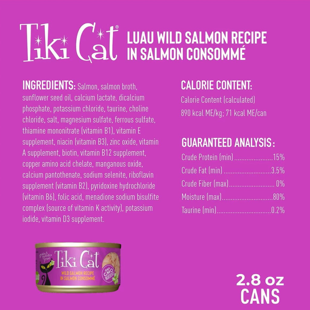 Tiki Cat Luau Wild Salmon in Salmon Consomme Grain Free Canned Food for Cats