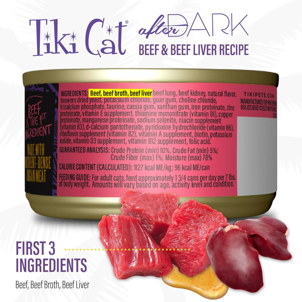 Tiki Cat After Dark Beef & Beef Liver Pate Grain-Free Wet Food for Cats (3 oz x 12 cans)