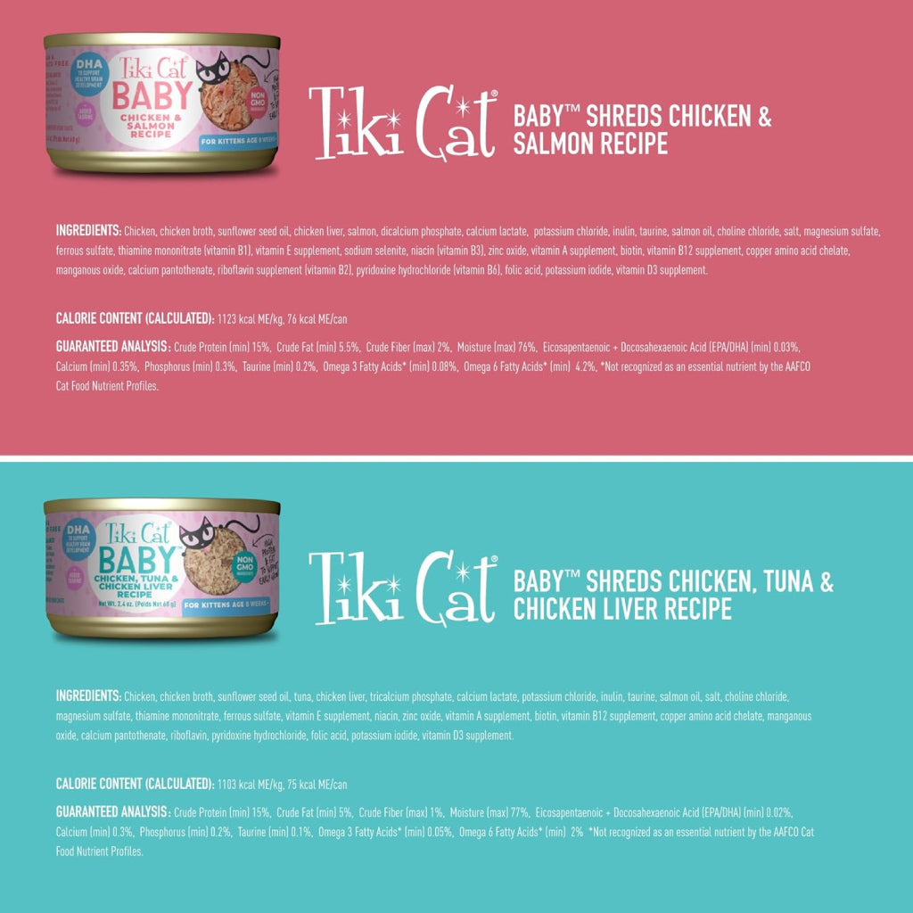 Tiki Cat Baby Shreds Variety Mega Pack Grain-Free Wet Food for Kittens (2.4 oz x 24 cans)