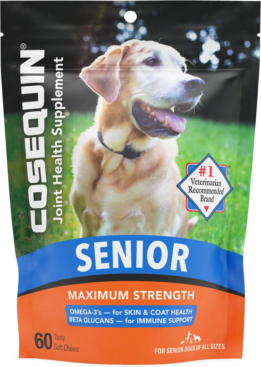 Nutramax Cosequin Senior Joint Health Supplement for Senior Dogs - With Glucosamine, Chondroitin, Omega-3 for Skin and Coat Health and Beta Glucans for Immune Support, 60 Soft Chews