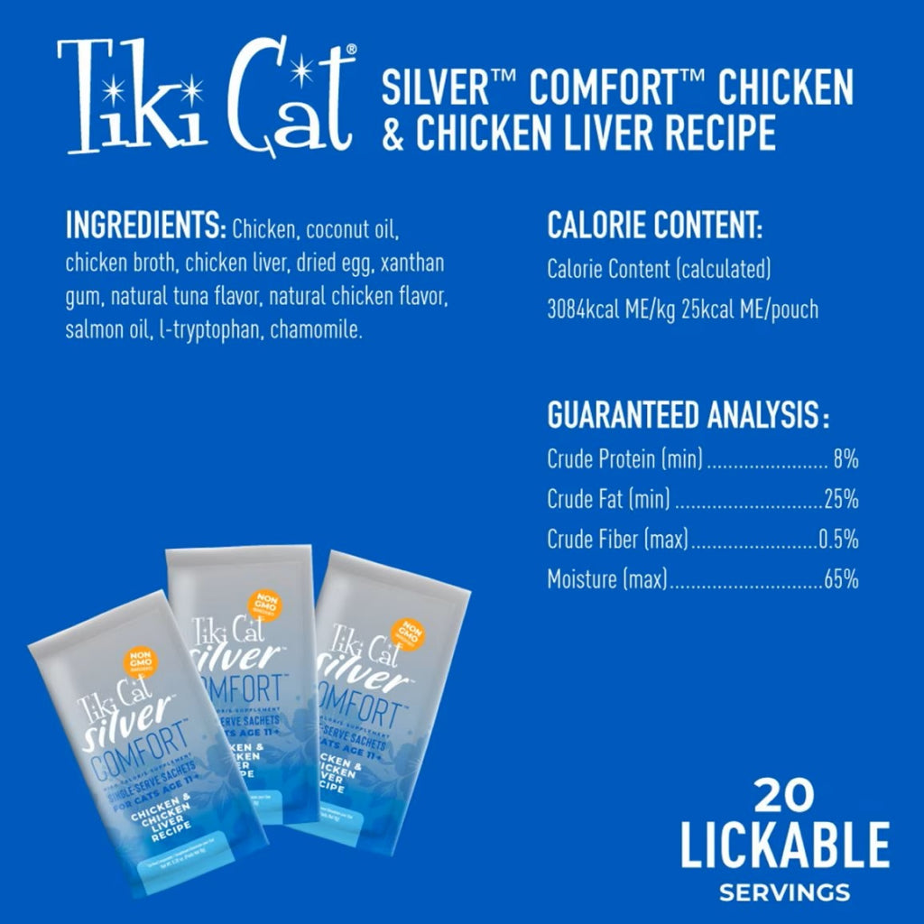 Tiki Cat Silver Comfort Chicken & Chicken Liver Recipe Grain-Free Wet Food For Cats (0.28 oz x 20 pouches)