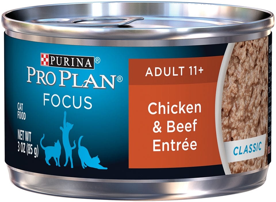 Purina Pro Plan Focus Senior Cat 11 + Chicken & Beef Entree Canned Cat Food (3 oz x 24 cans)