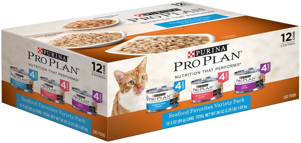 Purina Pro Plan Savor Seafood Entrees Variety Pack Adult Canned Cat Food (3 oz x 12 cans)