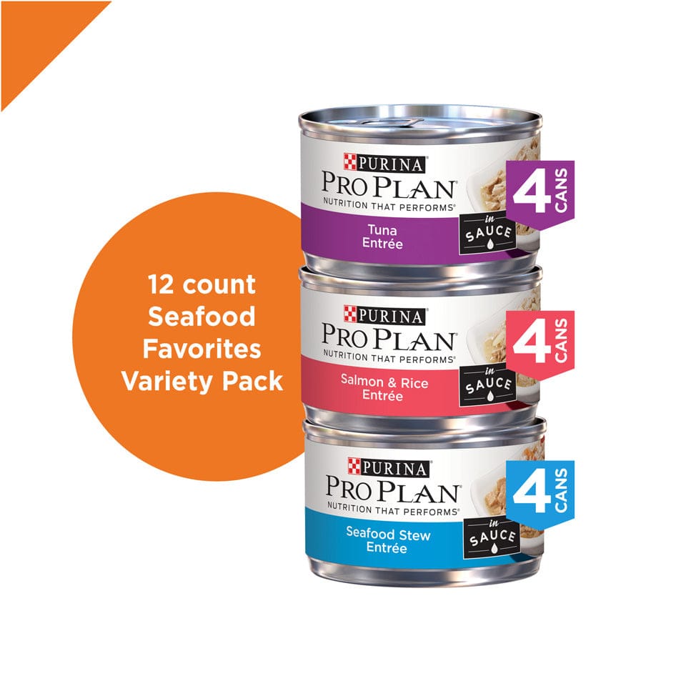 Purina Pro Plan Savor Seafood Entrees Variety Pack Adult Canned Cat Food (3 oz x 12 cans)