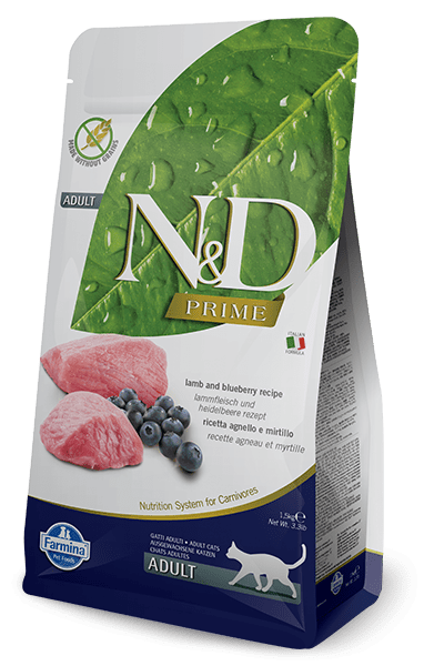 Farmina Prime N&D Natural & Delicious Grain Free Adult Lamb & Blueberry Dry Cat Food