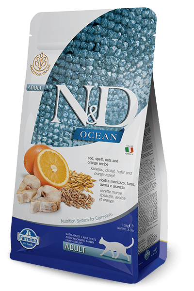 Farmina Ocean N&D Natural & Delicious Adult Cod, Spelt, Oats & Orange Dry Cat Food