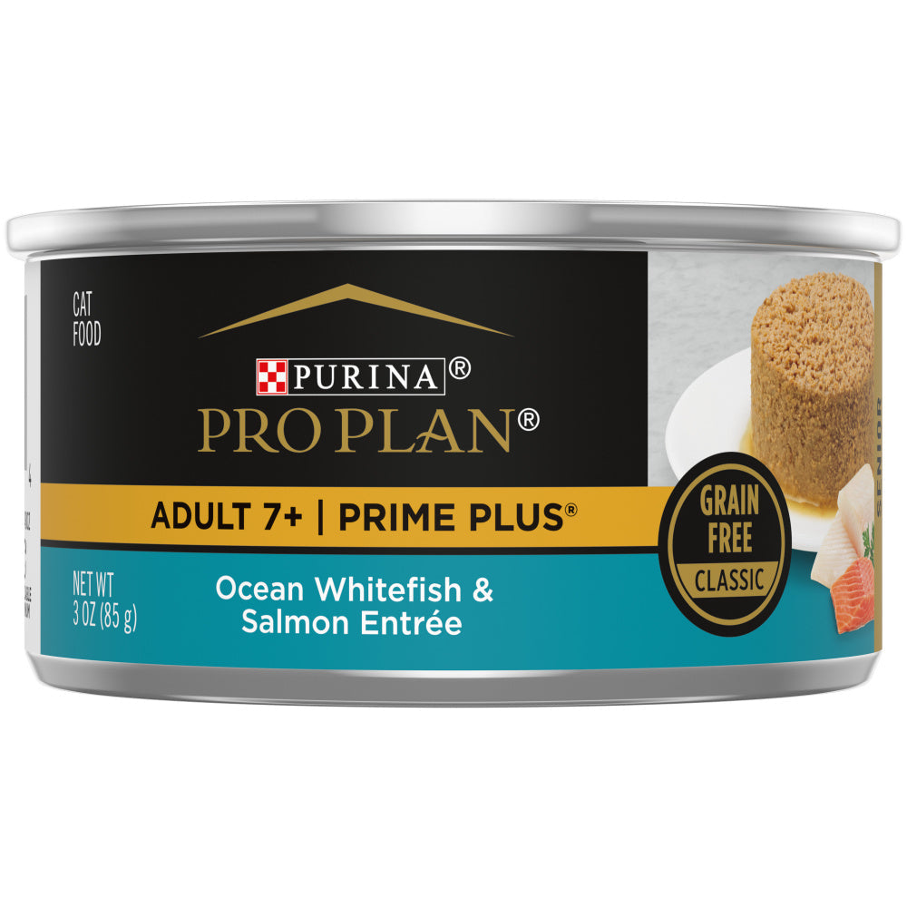 Purina Pro Plan Prime Plus 7+ Ocean Whitefish & Salmon Entree Classic Canned Cat Food (3 oz x 24 cans)