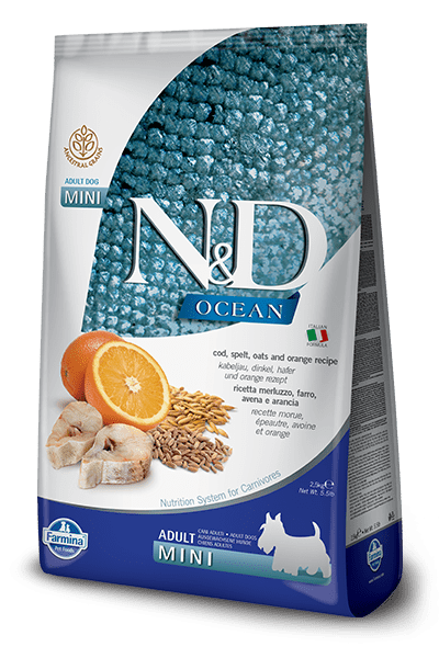 Farmina Ocean N&D Natural & Delicious Ancestral Grain Mini Adult Cod, Spelt, Oats & Orange Dry Dog Food