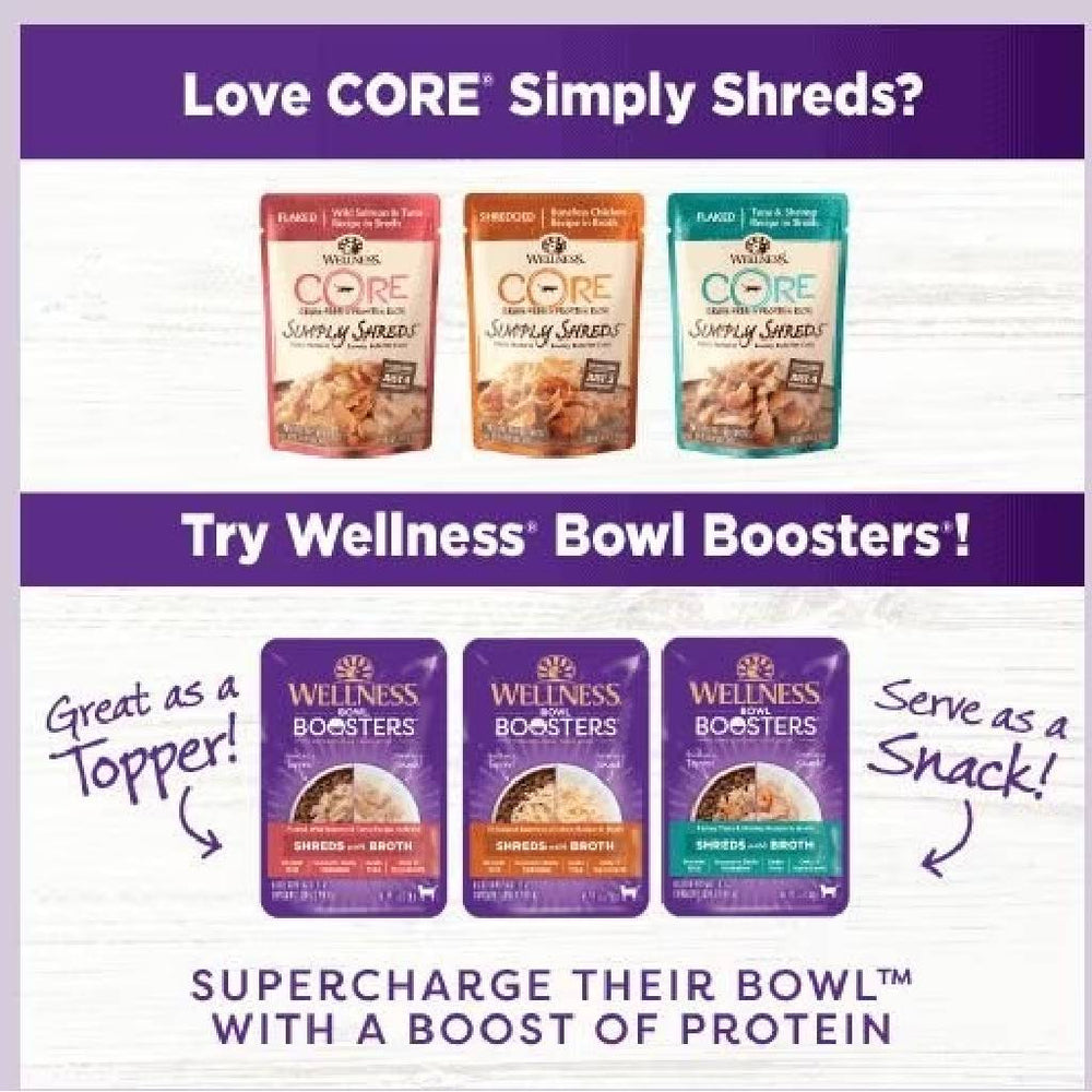 Wellness Bowl Boosters Shreds Flaked Tuna & Shrimp with Broth Cat Food Topper (1.75 oz x 12 pouches)