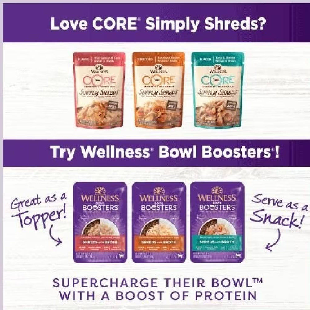 Wellness Bowl Boosters Shreds Boneless Chicken with Broth Cat Food Topper (1.75 oz x 12 pouches)