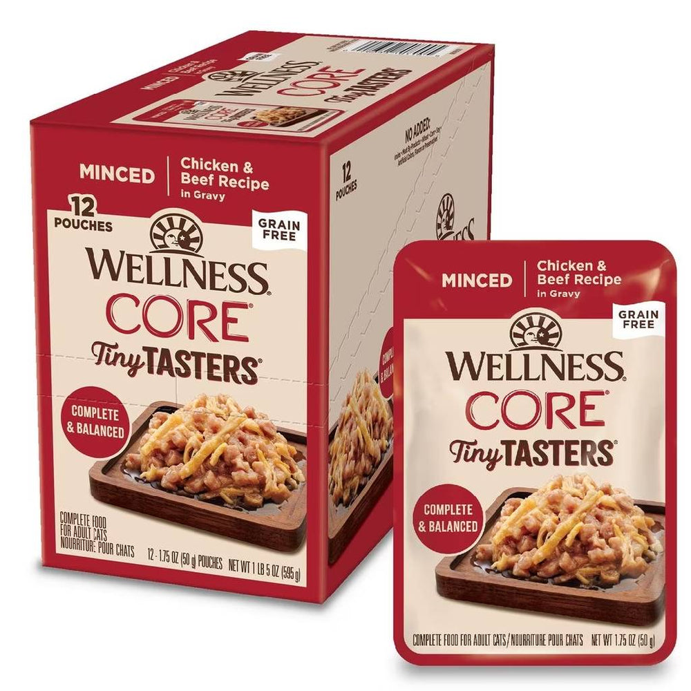 Wellness CORE Tiny Tasters Grain-Free Minced Chicken & Beef Wet Food for Cats (1.75 oz x 12 pouches)