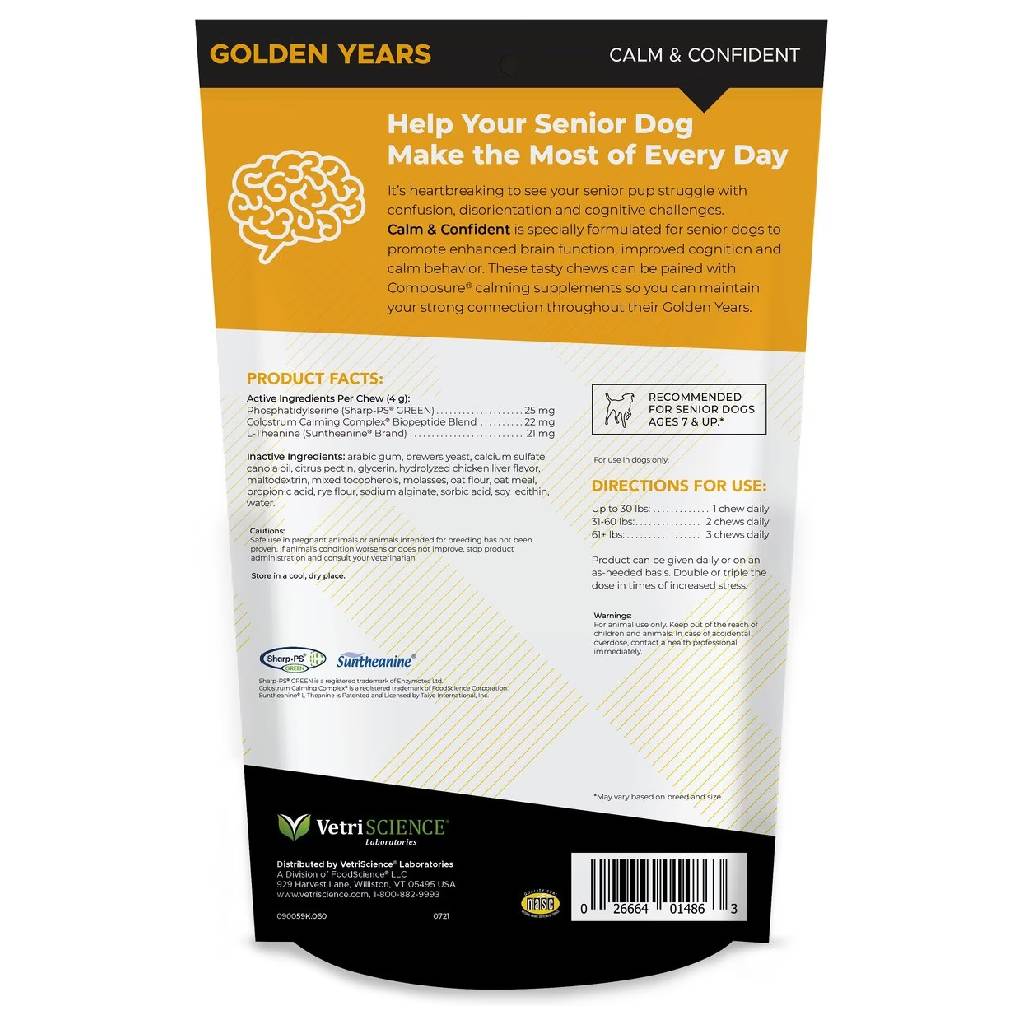 VetriScience Golden Years Calm & Confident Behavior Chew Supplement for Senior Dogs (60 chews)