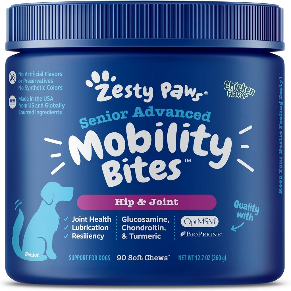 Zesty Paws Senior Advanced Mobility Bites Chicken Flavored Chews for Dogs (90 ct)