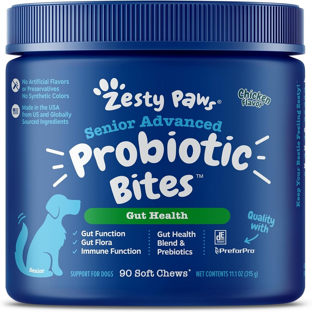 Zesty Paws Senior Advanced Probiotic Bites Chicken Flavored Chews for Dogs (90 ct)