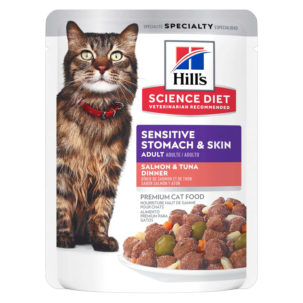 Hill's Science Diet Adult Sensitive Stomach & Skin Wet Cat Food, Salmon & Tuna (2.8 oz x 24 pouches)