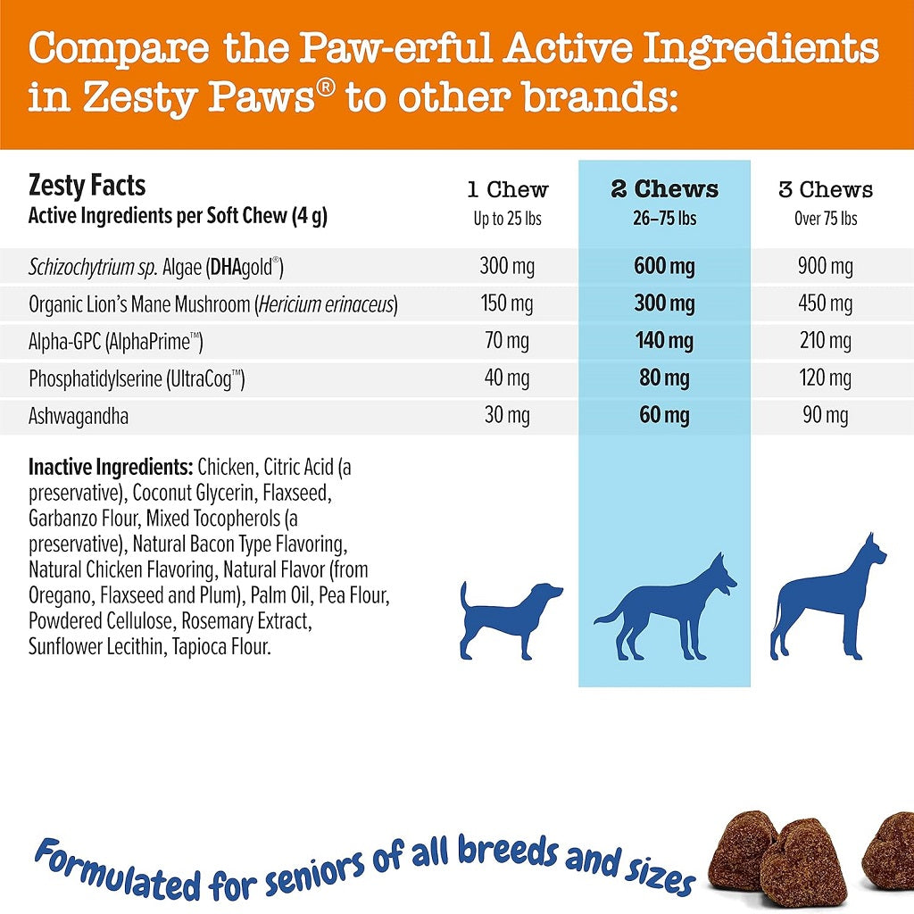 Zesty Paws Senior Advanced Cognition Bites Chicken Flavored Chews for Dogs (90 ct)